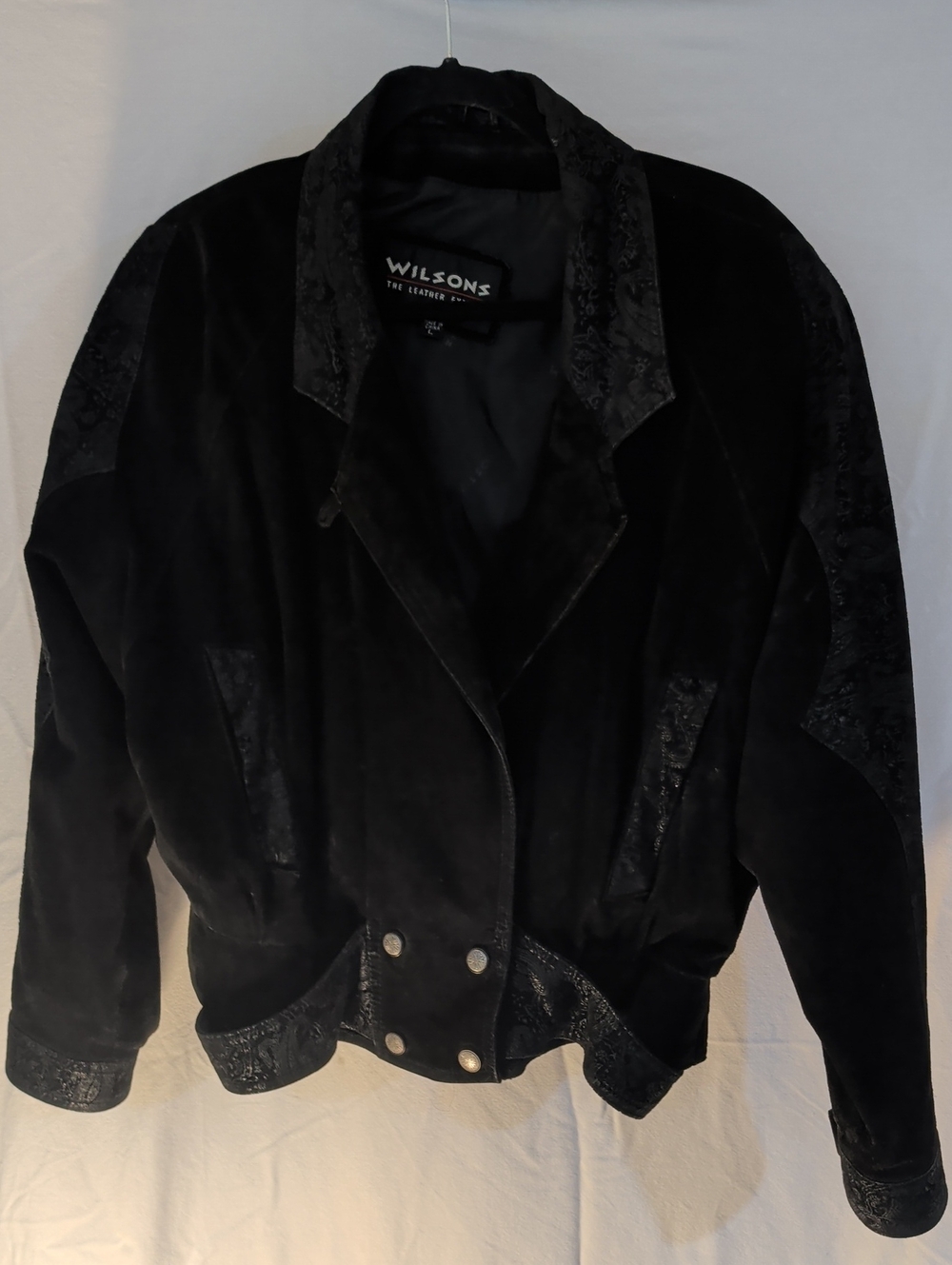 Vintage Wilson Black Suede Bomber Jacket with Decorative Trim